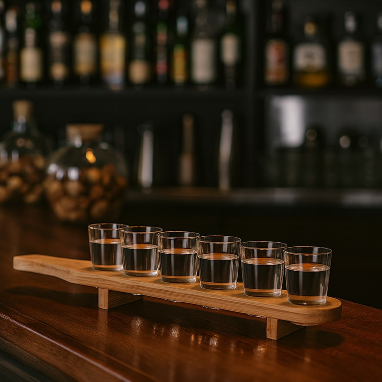 Deska z 6 kieliszkami do shotów z grawerem SZEŚCIOMASZTOWIEC + IMIĘ