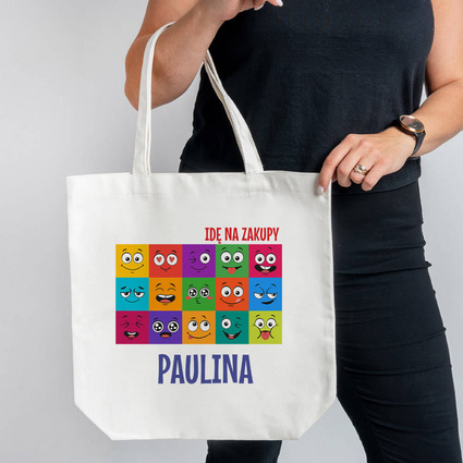 Torba na zakupy z materiału z NADRUKIEM dla niej IDĘ NA ZAKUPY