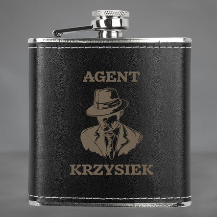 Piersiówka w skórze z grawerem AGENT + IMIĘ
