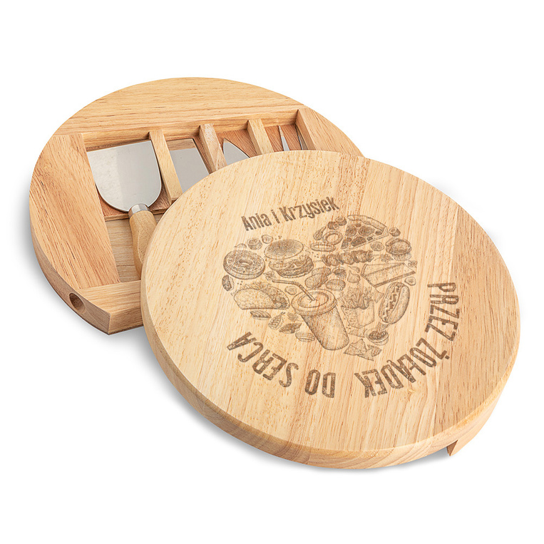 Deska do serów grawerowana na prezent DLA PARY - PRZEZ ŻOŁĄDEK DO SERCA