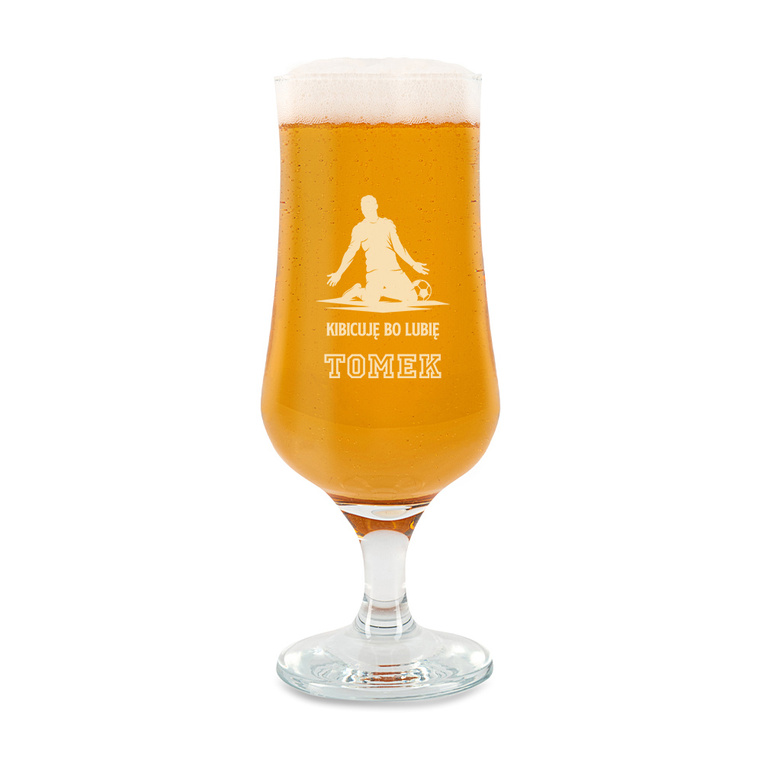 Szklanka do piwa z grawerem KIBICUJĘ BO LUBIĘ + IMIE
