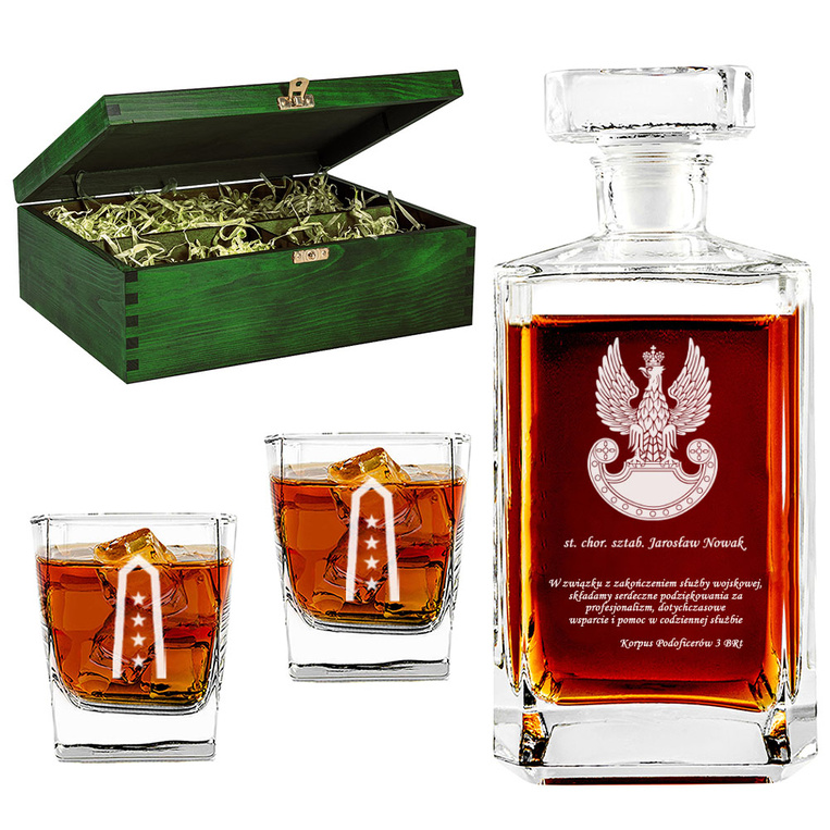 Personalizowana karafka i szklanki – prezent dla żołnierza EMERYTURA