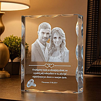 Podziękowania ślubne dla rodziców - fotokryształ 150x120x40 mm, grawerowana statuetka