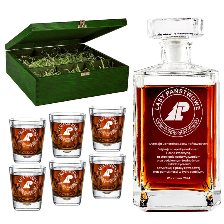 PREZENT DLA LEŚNIKA – Zestaw z karafką i szklankami do nalewek, whisky