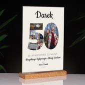 Statuetka z plexi z drewnianą podstawką 21x30 cm – Prezent na 50 urodziny