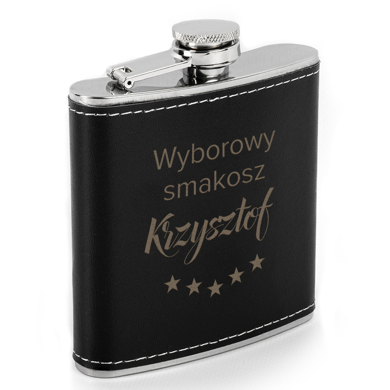 Piersiówka w skórze z grawerem WYBOROWY SMAKOSZ + IMIĘ