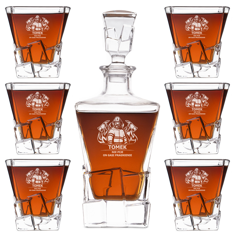 Zestaw do whisky DLA STRAŻAKA z grawerem „ON NIE PIJE ON GASI PRAGNIENIE"
