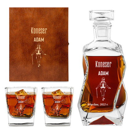 Zestaw dla amatora whisky KARAFKA I 2 SZKLANKI W DREWNIANEJ SKRZYNCE