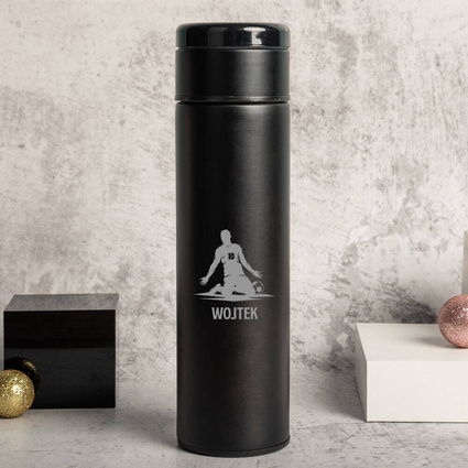 Prezent dla Piłkarza - Czarna Butelka Termiczna z Termometrem