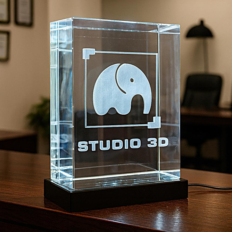 Fotolampka 3D z grawerem logo – elegancka statuetka do aranżacji recepcji firmowej
