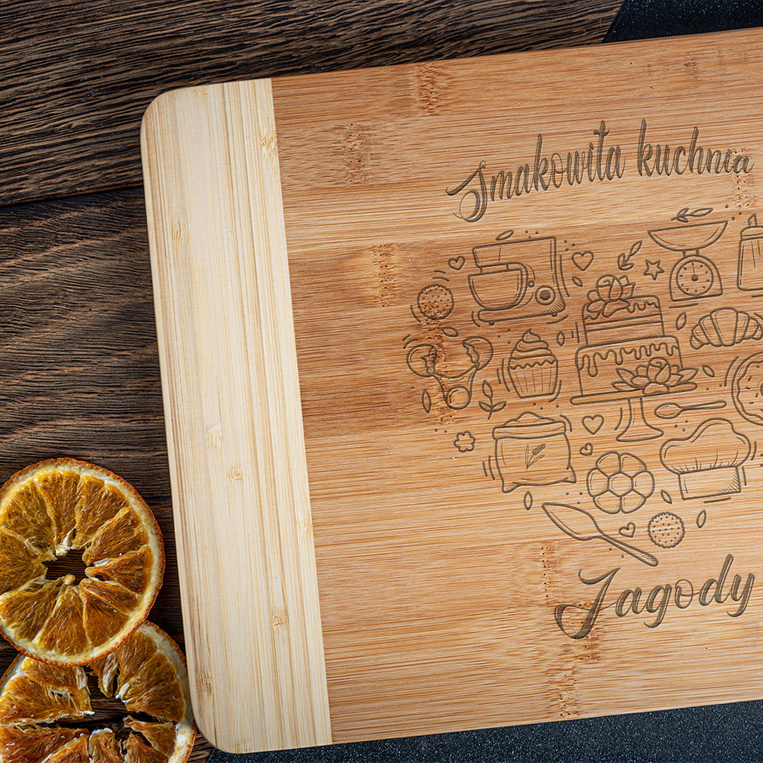 Deska do krojenia z grawerem SMAKOWITA KUCHNIA + IMIĘ na WALENTYNKI