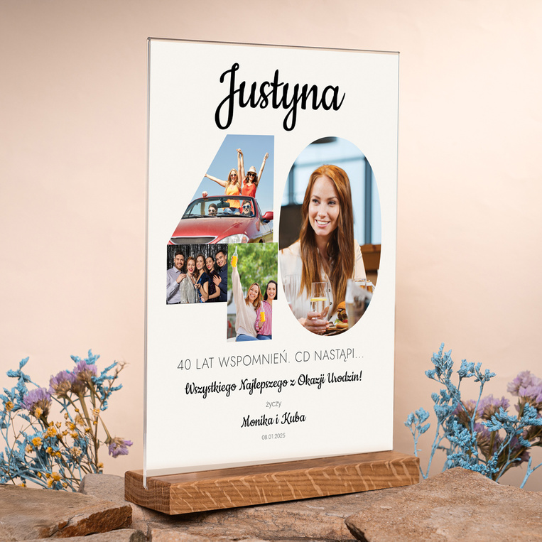 Statuetka z plexi z drewnianą podstawką 21x30 cm – Prezent na 40 urodziny