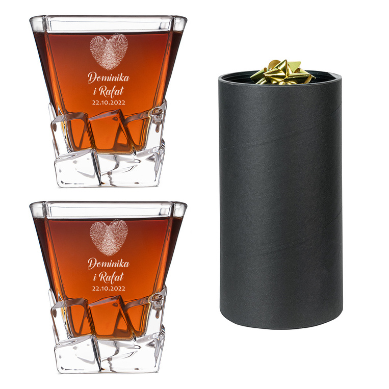 2 Szklanki do whisky PREZENT NA ROCZNICĘ z grawerem ODCISKI TUBA PREZENTOWA