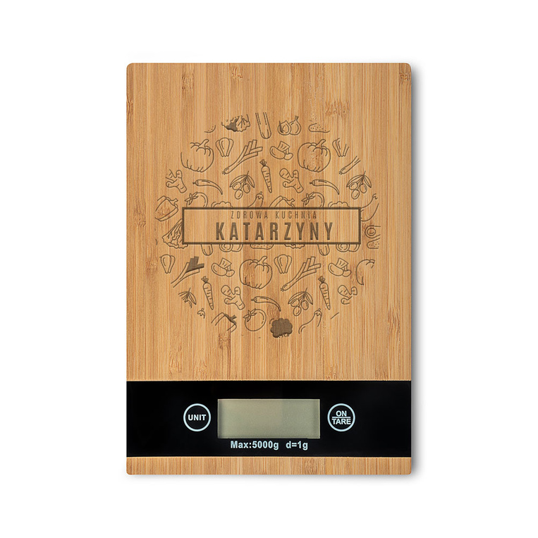 Bambusowa waga kuchenna z grawerem DLA AMATORA ZDROWEJ KUCHNI