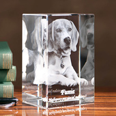 Zdjęcie 3D pieska w krysztale z podstawką LED – fotolampka 3D