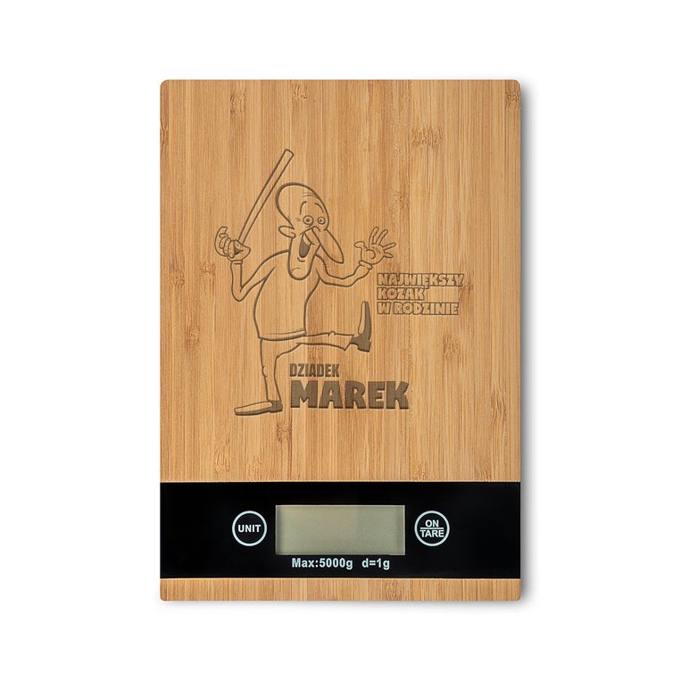 Waga kuchenna prostokątna z grawerem NAJWIĘKSZY KOZAK W RODZINIE prezent DLA DZIADKA