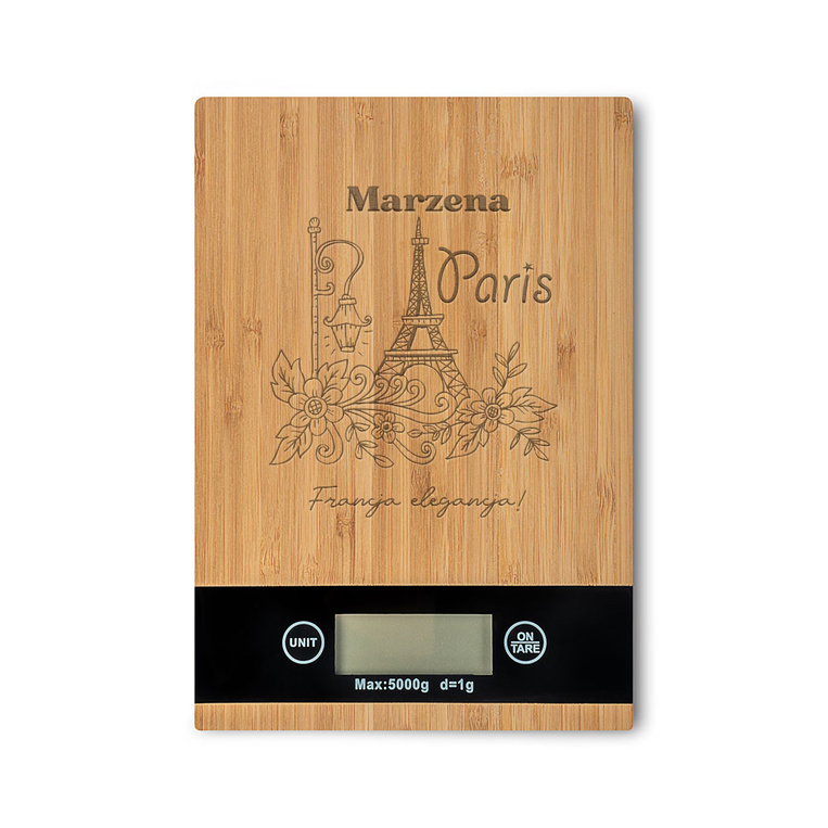 Waga kuchenna prostokątna z grawerem PARIS ELEGANCJA FRANCJA prezent DLA NIEJ