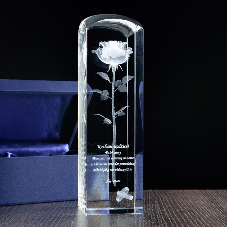 Róża 3D w dużej statuetce 65x65x220 mm Ślubne Podziękowania Dla Rodziców