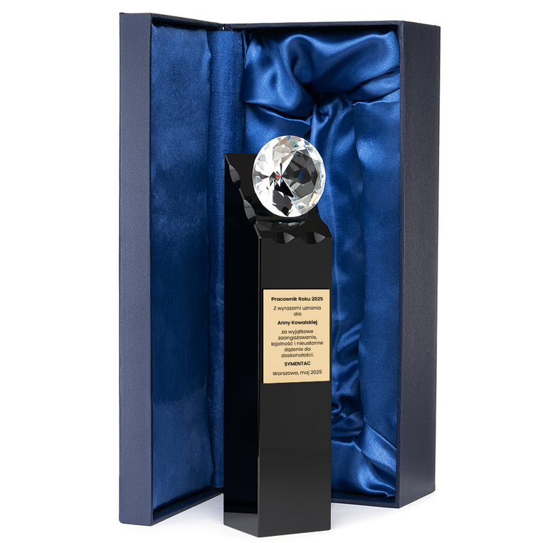 Statuetka Nagroda PRACOWNIK ROKU – złota tabliczka i kryształowy diament