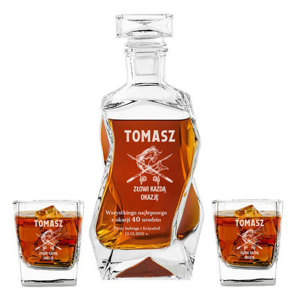 Karafka łamana i dwie szklanki na 40 URODZINY DLA WĘDKARZA