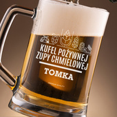 Szklany kufel do piwa z grawerem KUFEL POŻYWNEJ ZUPY CHMIELOWEJ + IMIĘ