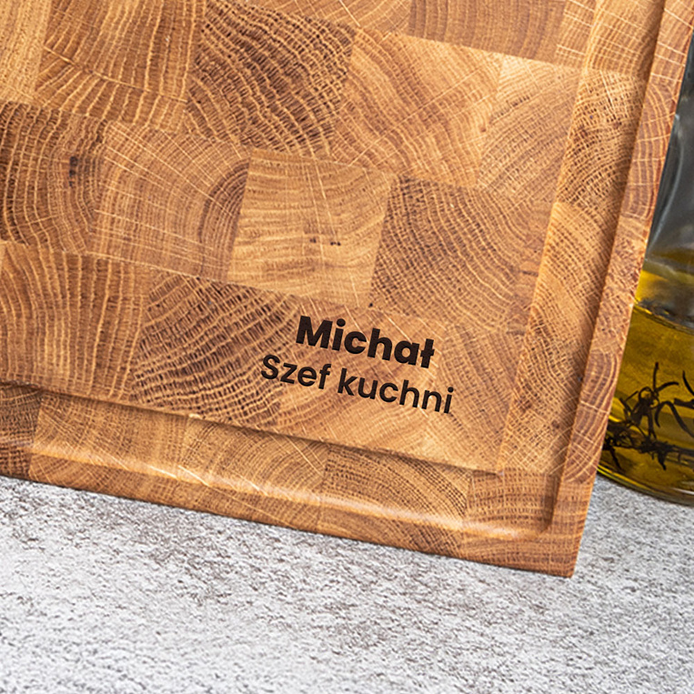 Deska dębowa sztorcowa z grawerem "Szef Kuchni" + imię