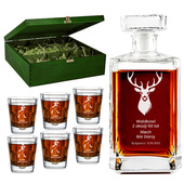 PREZENT DLA MYŚLIWEGO - Karafka + 6 szklanek w zielonej skrzynce NA URODZINY