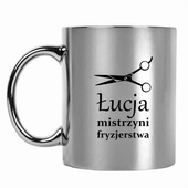 Dla fryzjerki - kubek z nadrukiem MISTRZYNI FRYZJERSTWA + IMIĘ