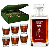 Zestaw do whisky z grawerem - Karafka + 6 szklanek w drewnianej skrzynce
