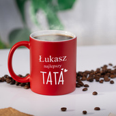 Czerwony kubek ceramiczny z grawerem DLA TATY – personalizowany