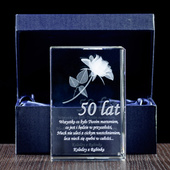 Trójwymiarowa róża z dedykacją wygrawerowana w szkle | STATUETKA 3D