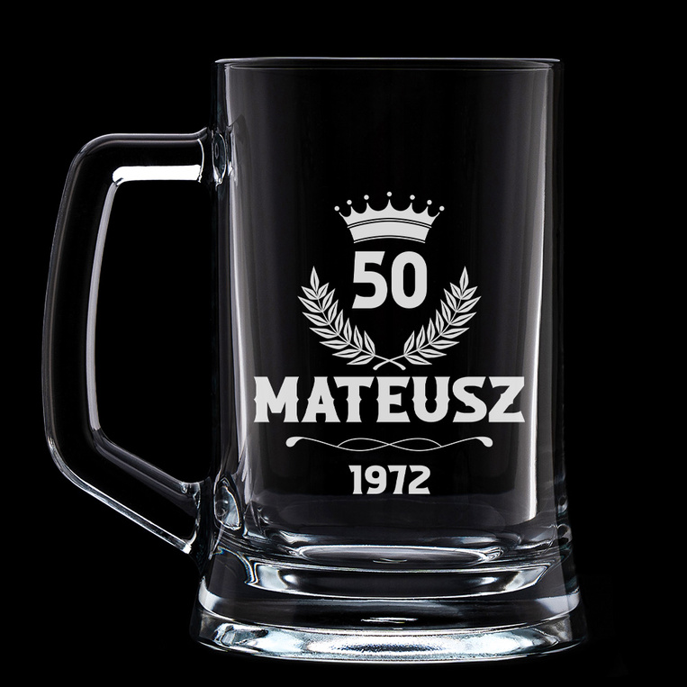 GRAWEROWANY KUFEL do piwa z okazji 50 URODZIN