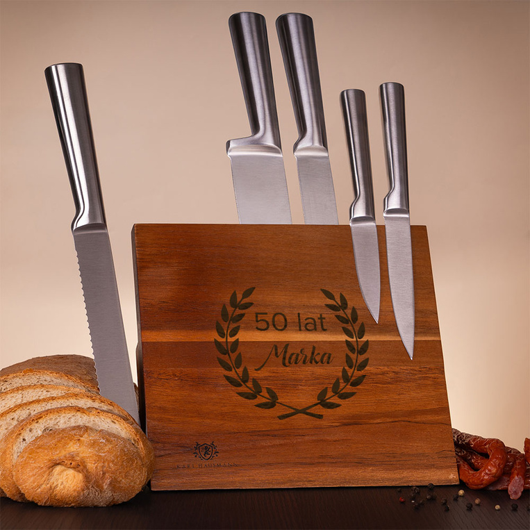 Zestaw noży + blok magnetyczny z grawerem – PREZENT URODZINOWY
