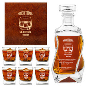 Karafka łamana i 6 szklanek + drewniana skrzynka GRAWER NA WSZYSTKICH ELEMENTACH