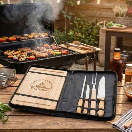 Zestaw do grilla z deską GRAWER dla MISTRZA GRILLOWANIA + IMIĘ