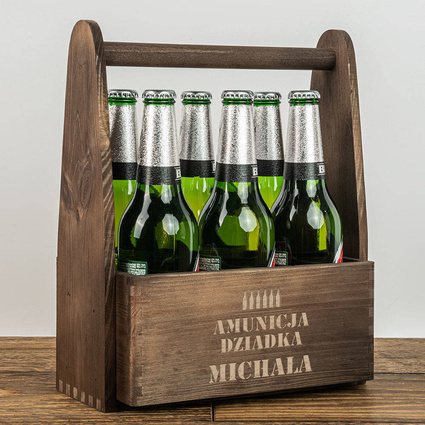 Nosidło drewniane na piwo DLA DZIADKA z grawerem AMUNICJA DZIADKA + IMIĘ