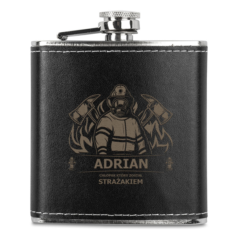 Grawerowana piersiówka w skórze DLA STRAŻAKA