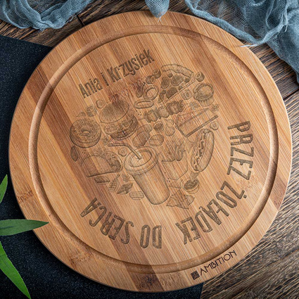 PRZEZ ŻOŁĄDEK DO SERCA Deska do krojenia na prezent dla ZNAJOMYCH