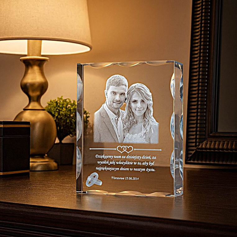 Podziękowania ślubne dla rodziców - fotokryształ 150x120x40 mm, grawerowana statuetka