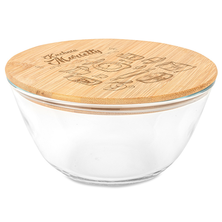 Szklana salaterka z bambusowym wieczkiem - czysta