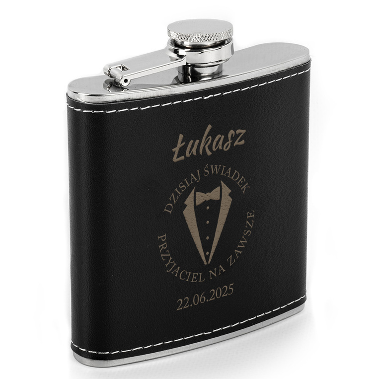 Piersiówka DLA ŚWIADKA z grawerem „Dzisiaj świadek, przyjaciel na całe życie”