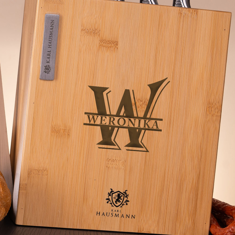 Zestaw 5 noży w bambusowym bloku i grawerem – PREZENT DLA NIEJ