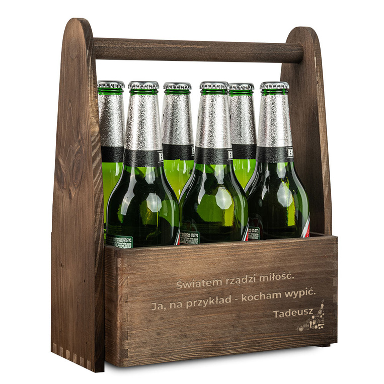 GRAWEROWANE nosidło drewniane na piwo ŚWIATEM RZĄDZI MIŁOŚĆ