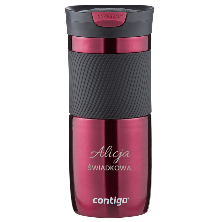 Kubek termiczny Contigo bordowy z grawerem – PODZIĘKOWANIE DLA ŚWIADKOWEJ