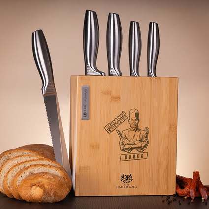 Zestaw noży z grawerem „NIE ZADZIERAJ Z KUCHARZEM” – prezent dla niego