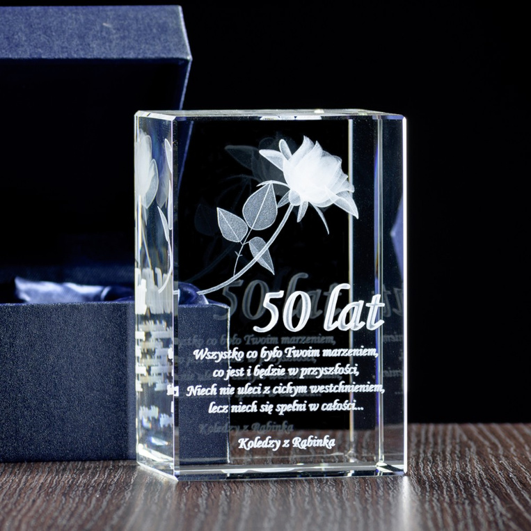 Trójwymiarowa róża z dedykacją wygrawerowana w szkle | STATUETKA 3D