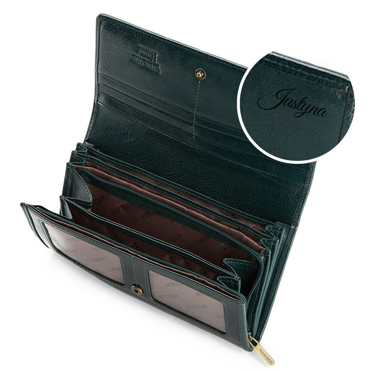 Zielony portfel damski Wittchen z grawerem - personalizowany prezent