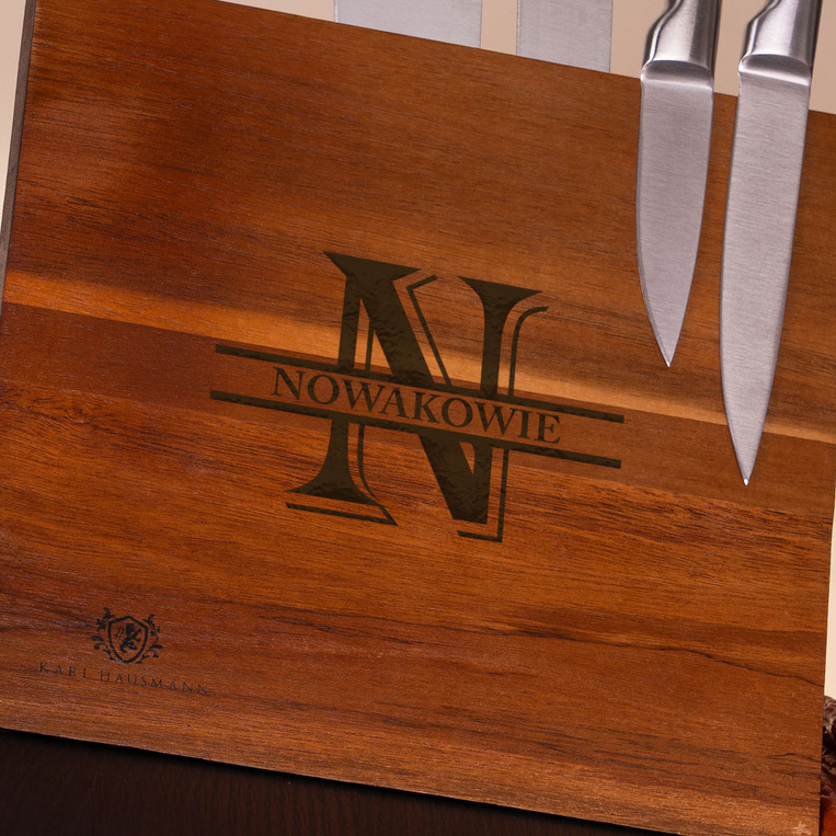 Komplet noży z blokiem magnetycznym DLA PARY - GRAWER MONOGRAMU I NAZWISKA