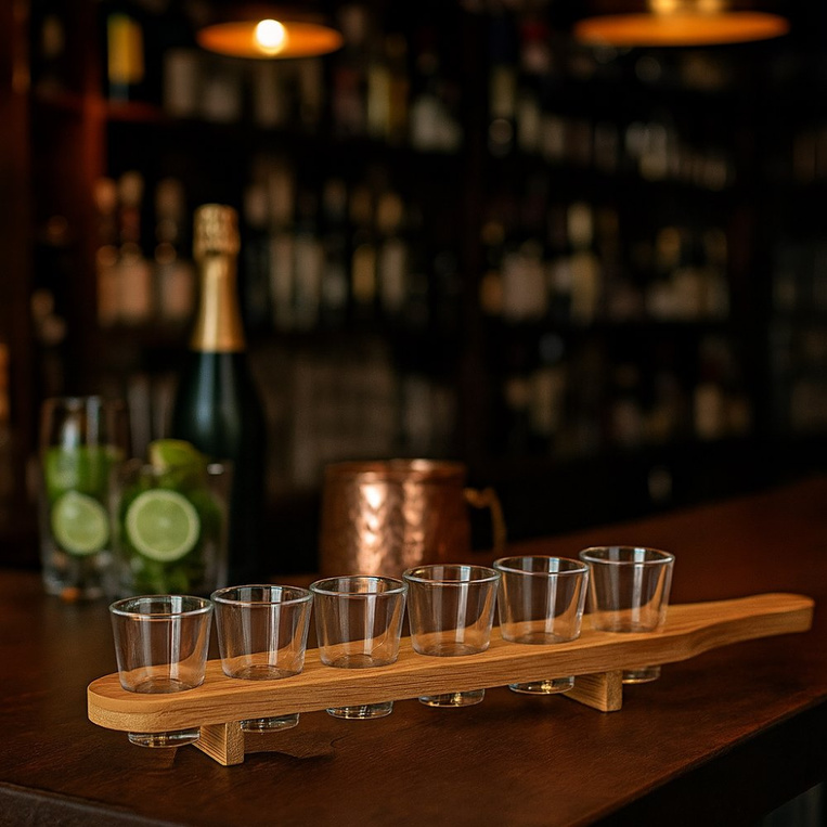 Deska z kieliszkami do shotów z grawerem ZESTAW DO TEQUILI + IMIĘ