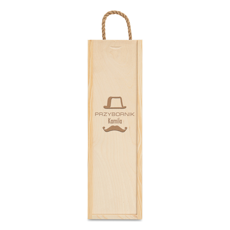 Drewniane pudełko na wino z personalizowanym grawerem PRZYBORNIK + IMIĘ